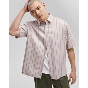 Mode of One Men's Relaxed-Fit Printed Button-Down Shirt Cool Putty size XXL